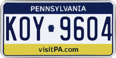 PA license plate KOY9604