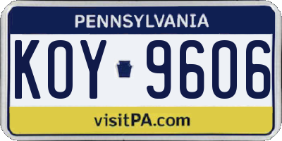 PA license plate KOY9606