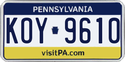 PA license plate KOY9610