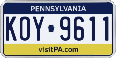 PA license plate KOY9611