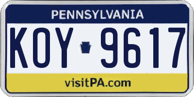 PA license plate KOY9617