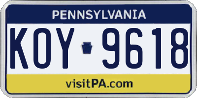 PA license plate KOY9618