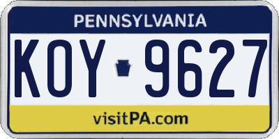 PA license plate KOY9627