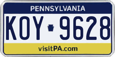 PA license plate KOY9628