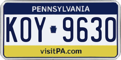 PA license plate KOY9630