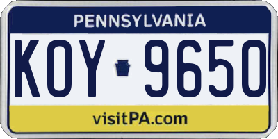 PA license plate KOY9650