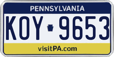 PA license plate KOY9653