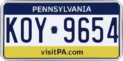 PA license plate KOY9654