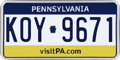 PA license plate KOY9671