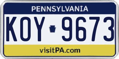 PA license plate KOY9673