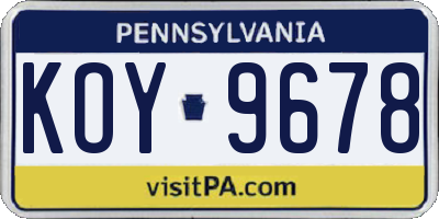 PA license plate KOY9678