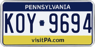 PA license plate KOY9694