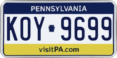 PA license plate KOY9699