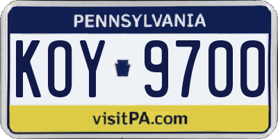 PA license plate KOY9700