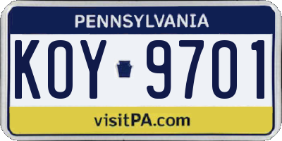 PA license plate KOY9701