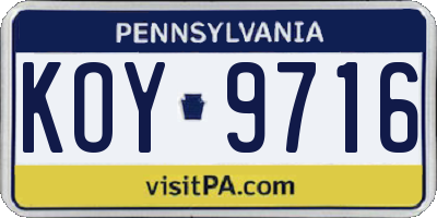 PA license plate KOY9716