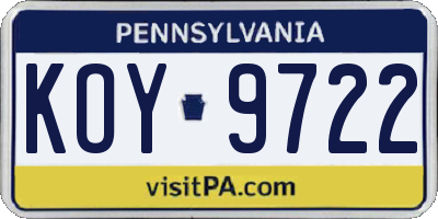 PA license plate KOY9722