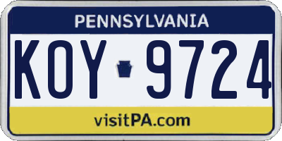 PA license plate KOY9724