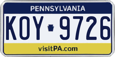 PA license plate KOY9726