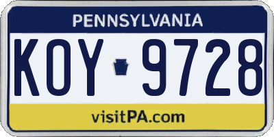 PA license plate KOY9728