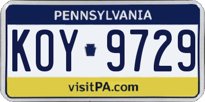 PA license plate KOY9729
