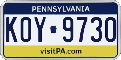 PA license plate KOY9730