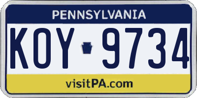 PA license plate KOY9734