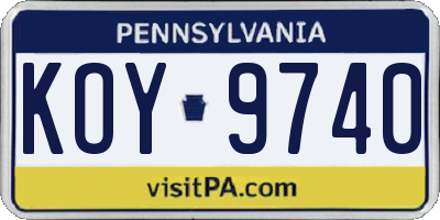 PA license plate KOY9740