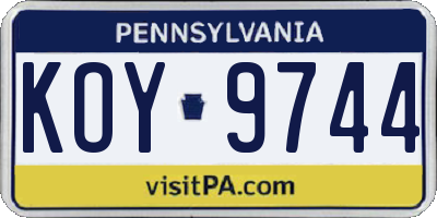 PA license plate KOY9744