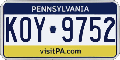 PA license plate KOY9752