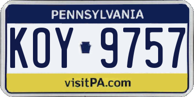 PA license plate KOY9757