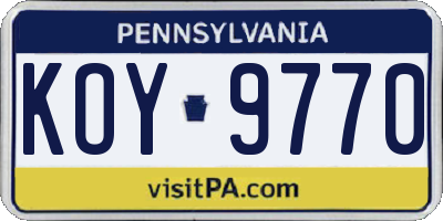 PA license plate KOY9770