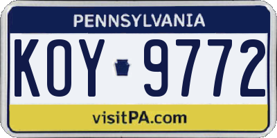 PA license plate KOY9772