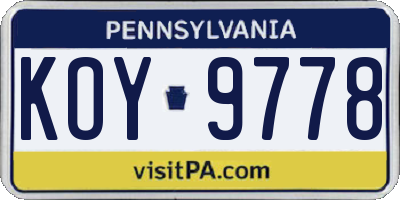 PA license plate KOY9778