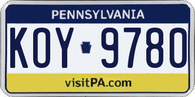 PA license plate KOY9780