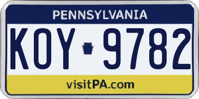 PA license plate KOY9782