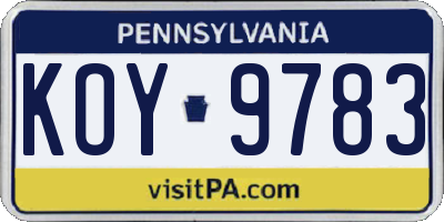 PA license plate KOY9783
