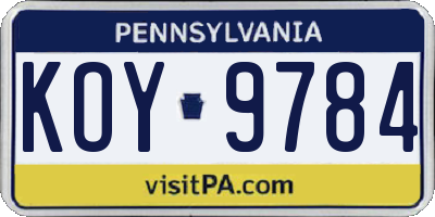PA license plate KOY9784