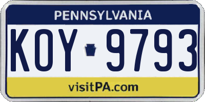 PA license plate KOY9793