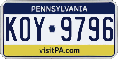 PA license plate KOY9796
