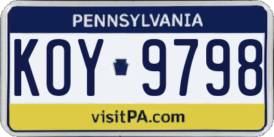 PA license plate KOY9798