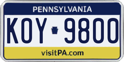 PA license plate KOY9800