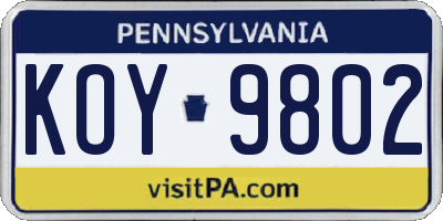 PA license plate KOY9802