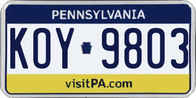 PA license plate KOY9803