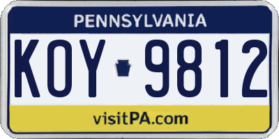 PA license plate KOY9812