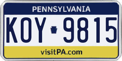 PA license plate KOY9815