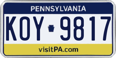 PA license plate KOY9817