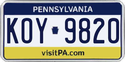 PA license plate KOY9820