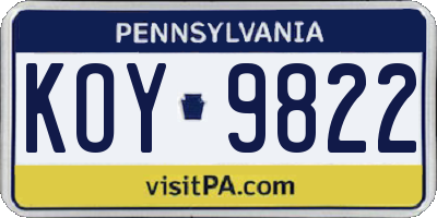 PA license plate KOY9822