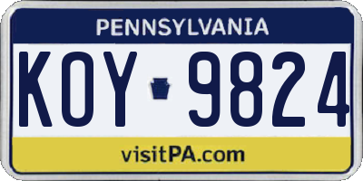 PA license plate KOY9824